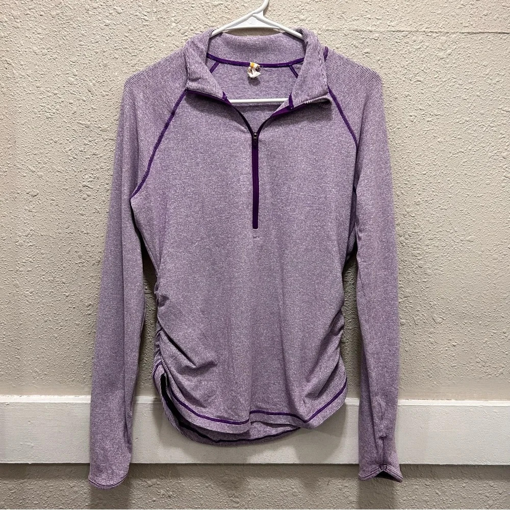Lucy Activewear Purple Half Zip Fitted Pullover with Ruched Sides